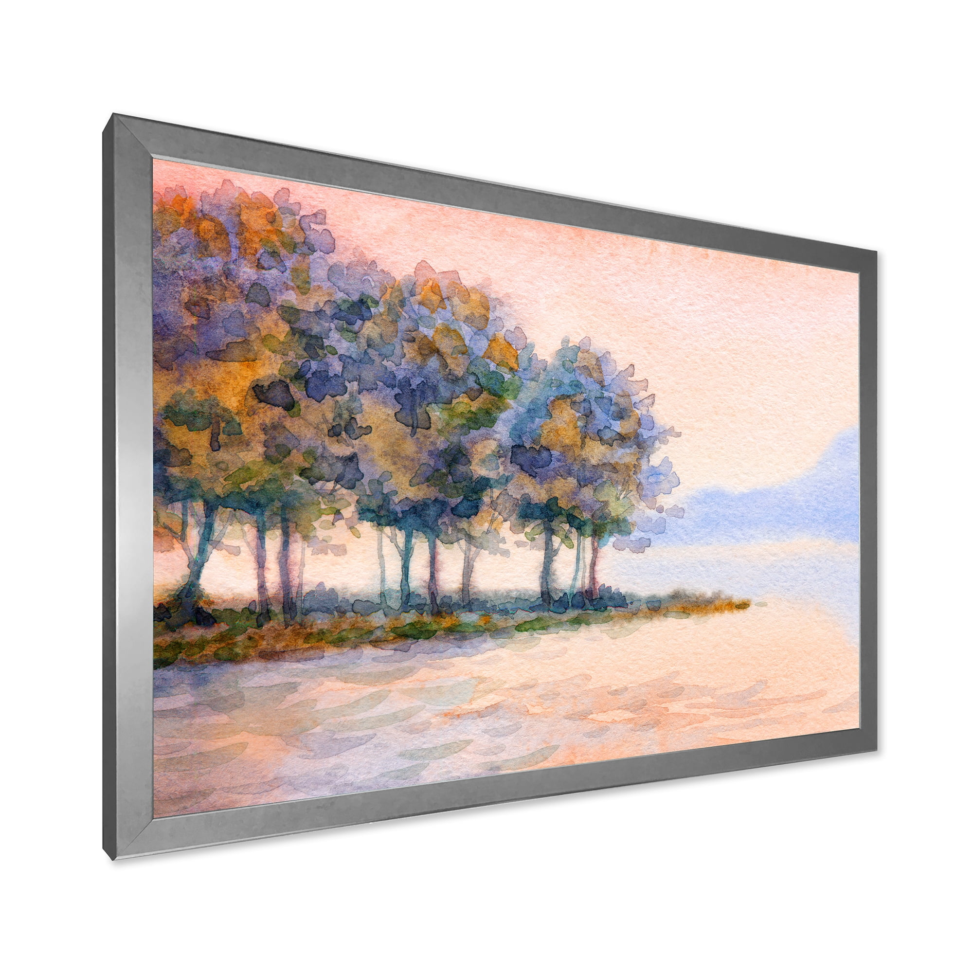 Designart 'The Rural Lake In Sunset Evening II' Traditional Framed Art Print