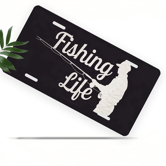 License Plate, Fishing Enthusiast Logo Decorative Front,Personalized Stainless Steel License Plate Cover For Men Women,12.2" X 6.2"