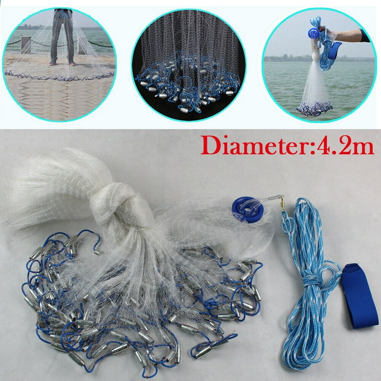 14ft Hand Cast Fishing Net Bait Dense Mesh Netting Hollow Sinker Durable 4.2m