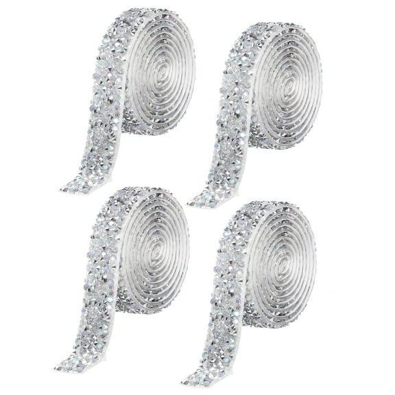 Uxcell 4 Yards Resin Rhinestone Ribbon, Self-Adhesive Crystal Ribbons, Silver AB