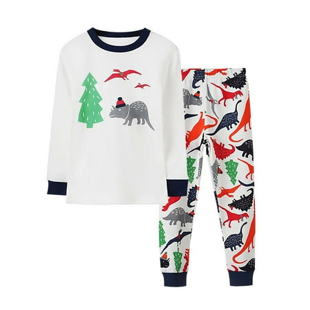 

Spazoro Toddler Boys Outfit Sets Fall Winter Dinosaur Print 2PC T-shirts and Pants Pajamas Sets for Kids Boys White Size 6T