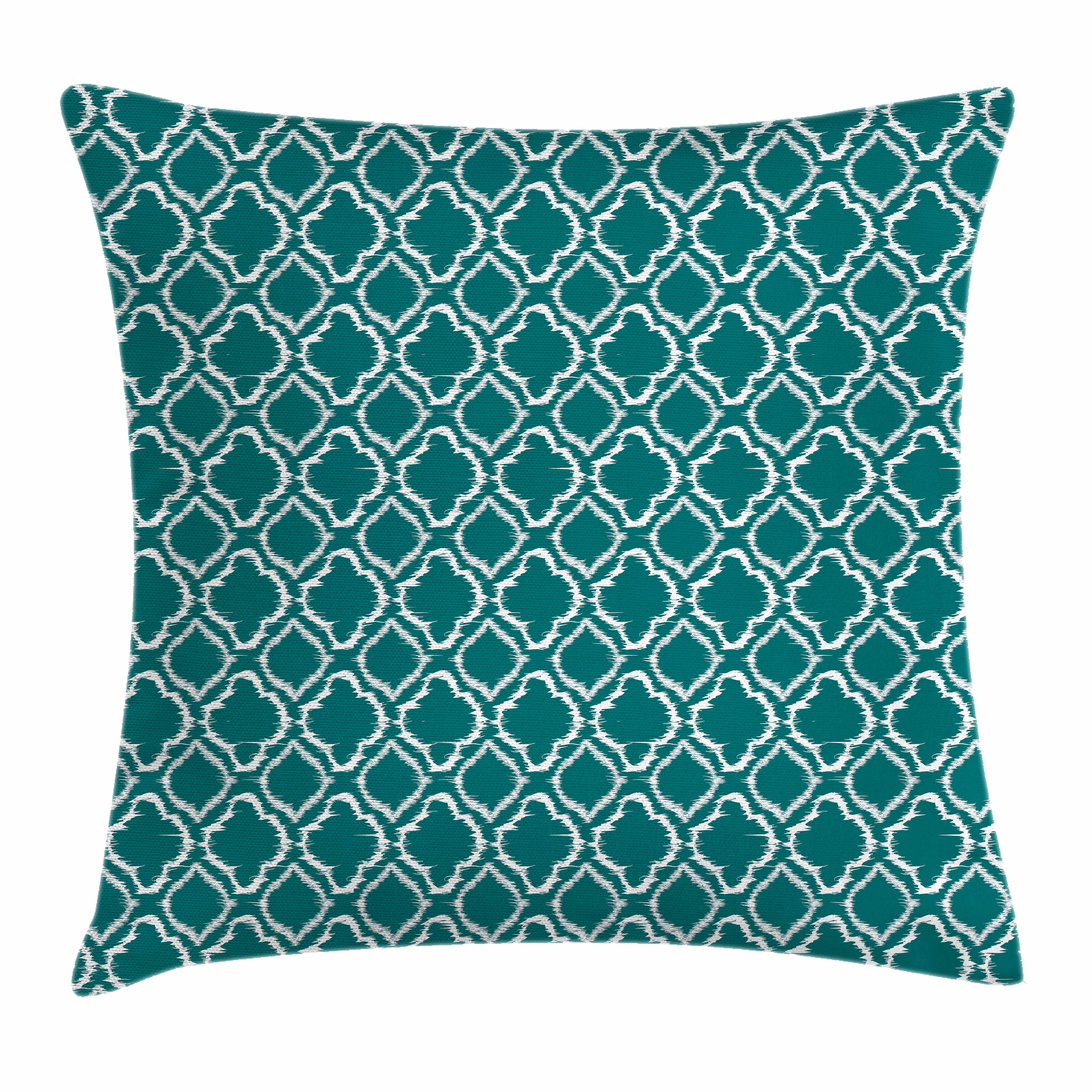Teal Throw Pillow Cushion Cover, Traditional Ikat Style Pattern with