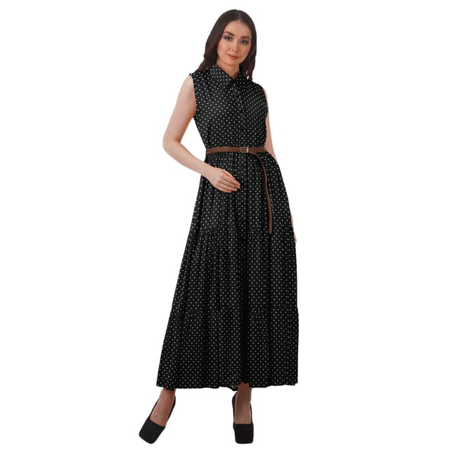 Moomaya Robe Chemise Longue Femmes Imprimée Sans Manches Robe d'Été Chemise à Boutons
