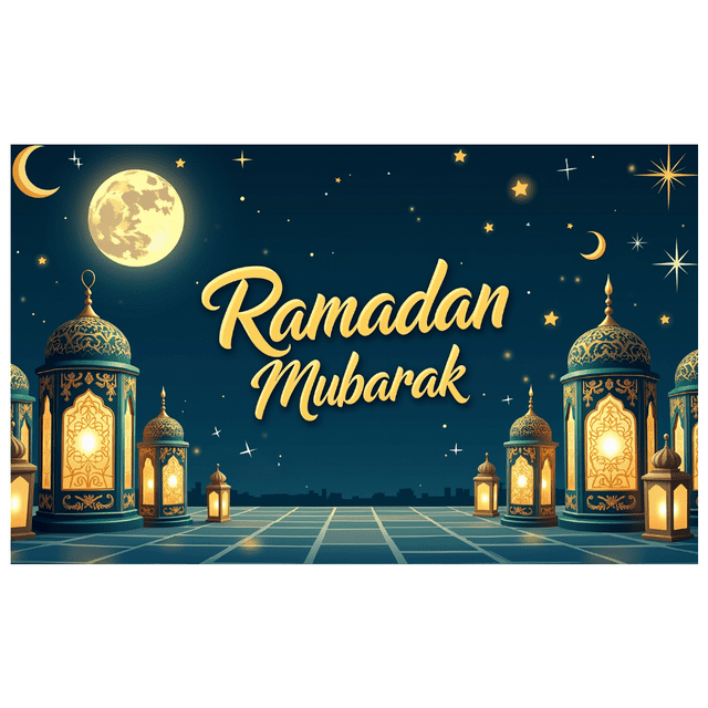 Ramadan Mubarak Banner Islamic Eid Decoration Backdrop Home Party Decor Lantern Display Celebration Festive Arabic Style Background Blessed Ramadan Wishes