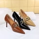 thumbnail image 4 of Sandalias de mujer con tacones altos finos y puntiagudos, hebillas de cinturón de metal, boca profunda, zapatos de diseñador de lujo, zapatos de tacón alto clásicos, 4 of 5