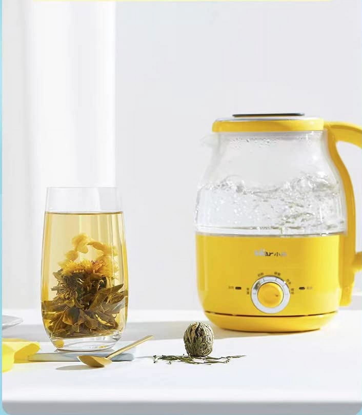 Bear 1.2L Electric Kettle, Electric BPA-Free Glass Kettle, Temperature Dial, Keep Warm Function, Cordless 360° Base, Auto Shut-Off Function – Quick Boil, Beige/Yellow, 1.2L