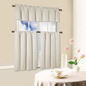 Blackout Kitchen Curtains Polyester Valance Tiers 3 Piece Set