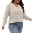 thumbnail image 3 of SOMER Woman Blouses Plus Size Tops V Neck Ribbed Casual Long Sleeve Loose Pullover Tunic Shirts, 3 of 6