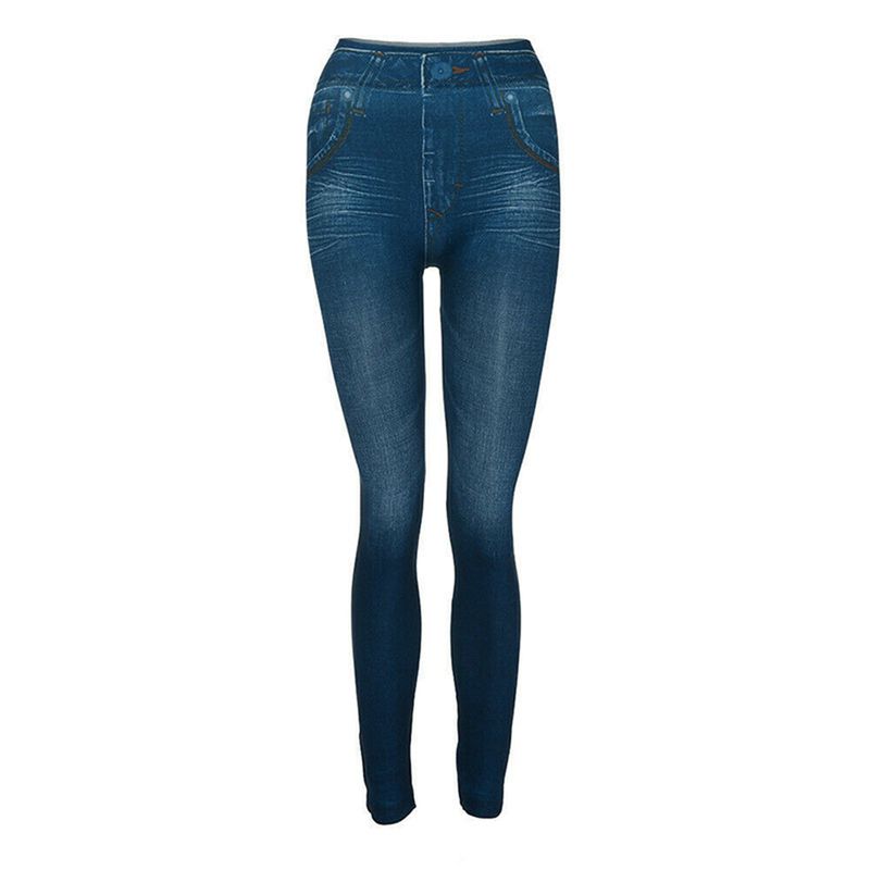 PWFE Real Pocket Short Fleece Imitation Jeans Leggings Women's Jean-Looking Jeggings High Waisted Leggings - image 1 of 7
