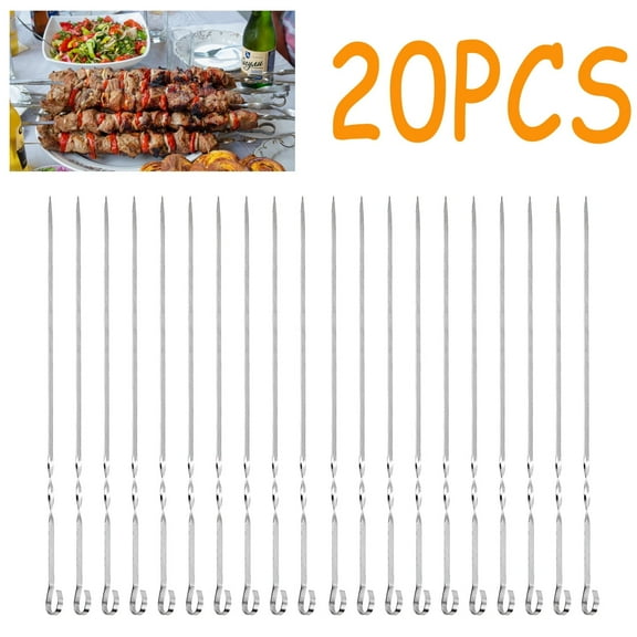 Kabob Skewers for Grilling, 20 Pcs Metal Sticks Stainless Steel Flat Long Shish Kebab Reusable Grill BBQ Barbecue Sticks for Meat Chicken Vegetable 16 Inch