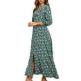 thumbnail image 4 of Sunloudy - Vestido largo de manga 3/4 para mujer, con botones y estampado floral, con cuello en V, informal, de cintura alta, estilo bohemio Sunloudy  S M L XL, 4 of 8