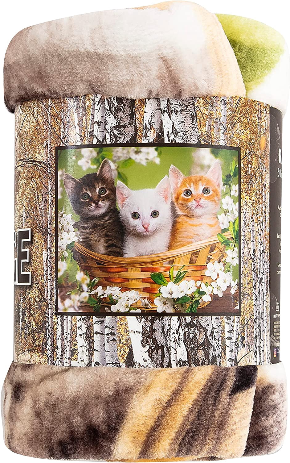 Basket of Kittens Raschel Throw Blanket, 50 x 60 inches Green