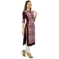 thumbnail image 3 of Phagun Kurta Droite Bordeaux pour Femmes, Manches 3/4, Kurti Décontractée Imprimée - 26, 3 of 5
