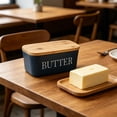 thumbnail image 4 of Butter Dish with Lid,Butter Keeper with Thick Wood Lid,Large Ceramic Butter Container, Kitchen Decor and Accessories for Kitchen Gifts, 4 of 6