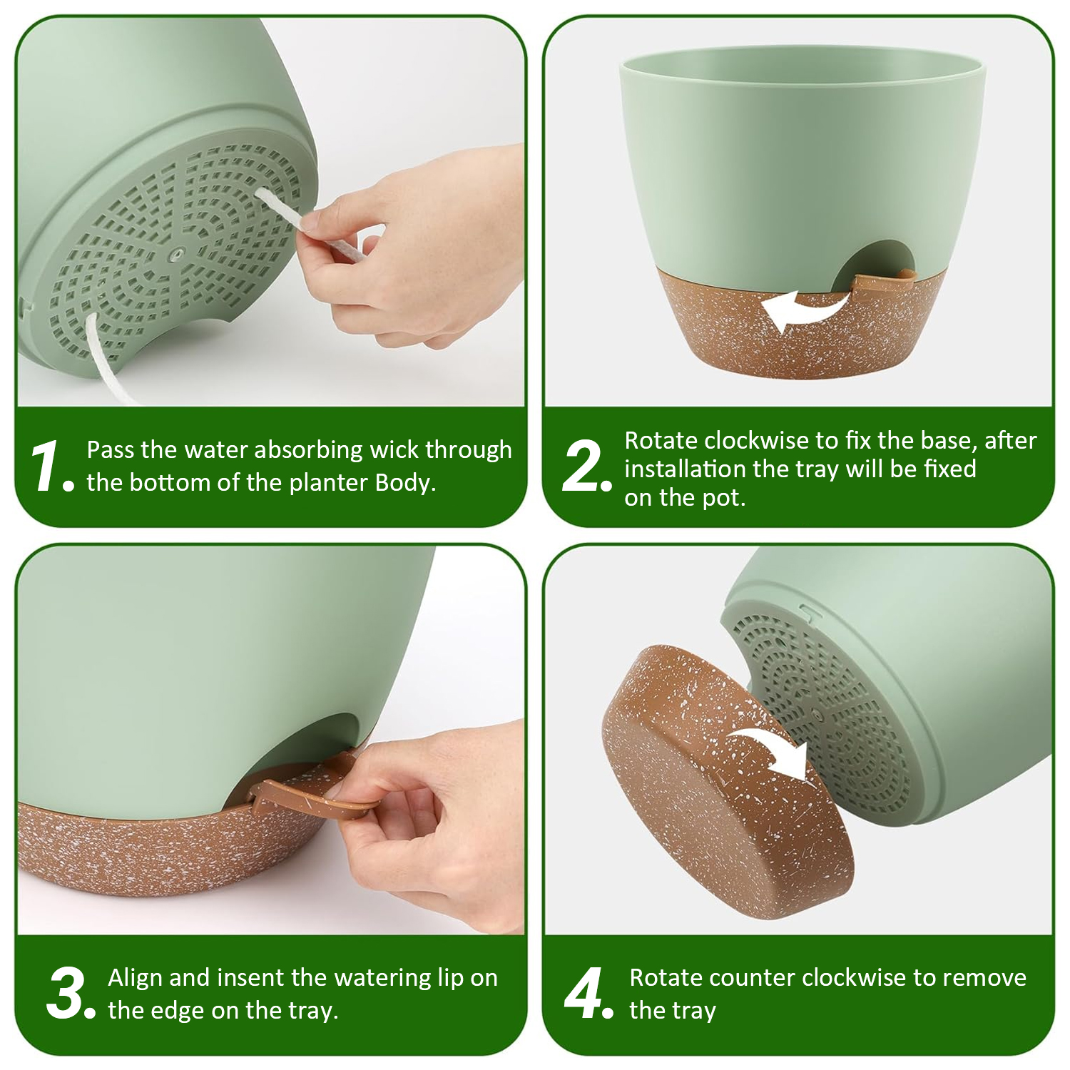 Foukus 5-Pack Self-Watering Plant Pots, Green photo 3