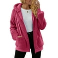 thumbnail image 3 of Miluxas Women's Plush Hooded Jacket Long Sleeve Full Zip Solid Outerwear Soft Warm Jacket with Side Pockets Hot Pink M(M), 3 of 7
