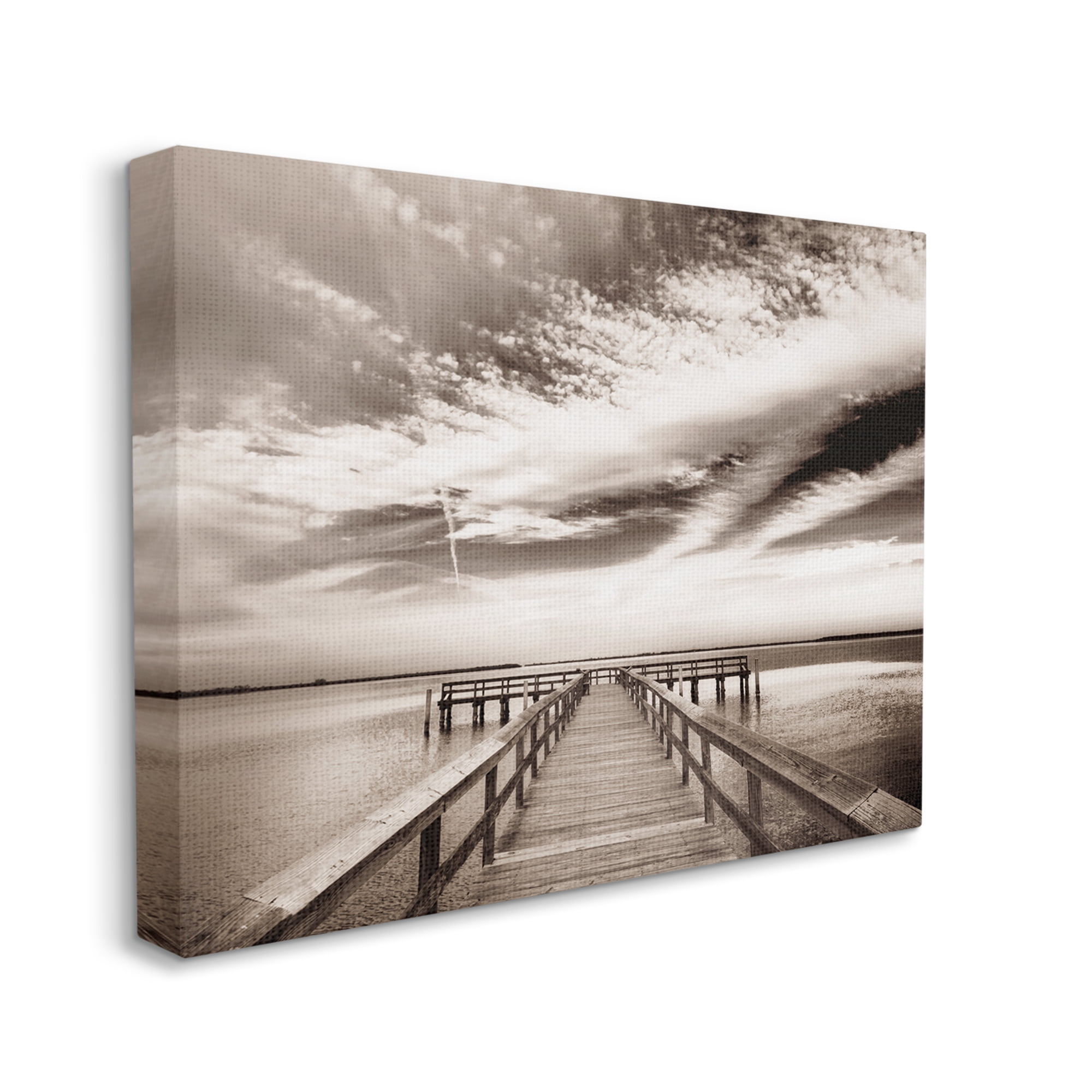 Stupell Industries Dock with Cloudy Sky Landscape Photography Gallery Wrapped Canvas Art Print Wall Art, 40 x 30