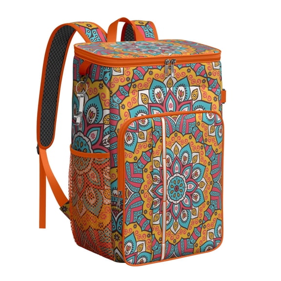 Traditional Meditation Harmony Mandala Cooler Backpack - 20L Insulated Leakproof Backpack for Camping & Beach
