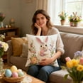 thumbnail image 4 of Easter Embroidered Linen Pillow Cover 18x18 Inch, 3D Floral Bunny Cushion Case for Spring Home Sofa Decor, 4 of 6