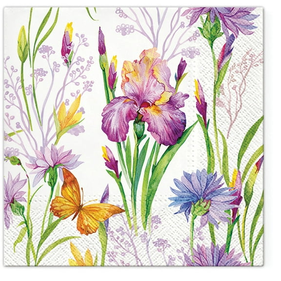Floral Napkins IRIS WITH BUTTERFLY 40pcs Lunch Paper Napkins, Decorative Napkins, Decoupage Paper Napkins, Mother’s Day Napkins, Butterfly Napkins