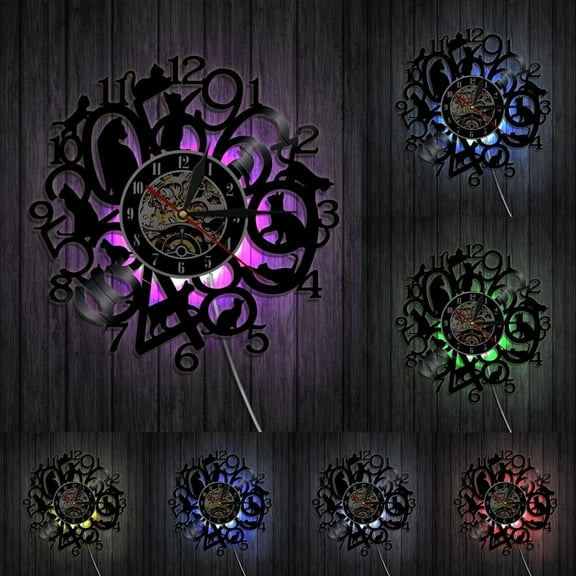 Funny Kitty Wall Clock Black Kitten Cats Clock Animal Nursery Decor Vinyl Record Art Clock Women Animals Lovers Gift Ideas