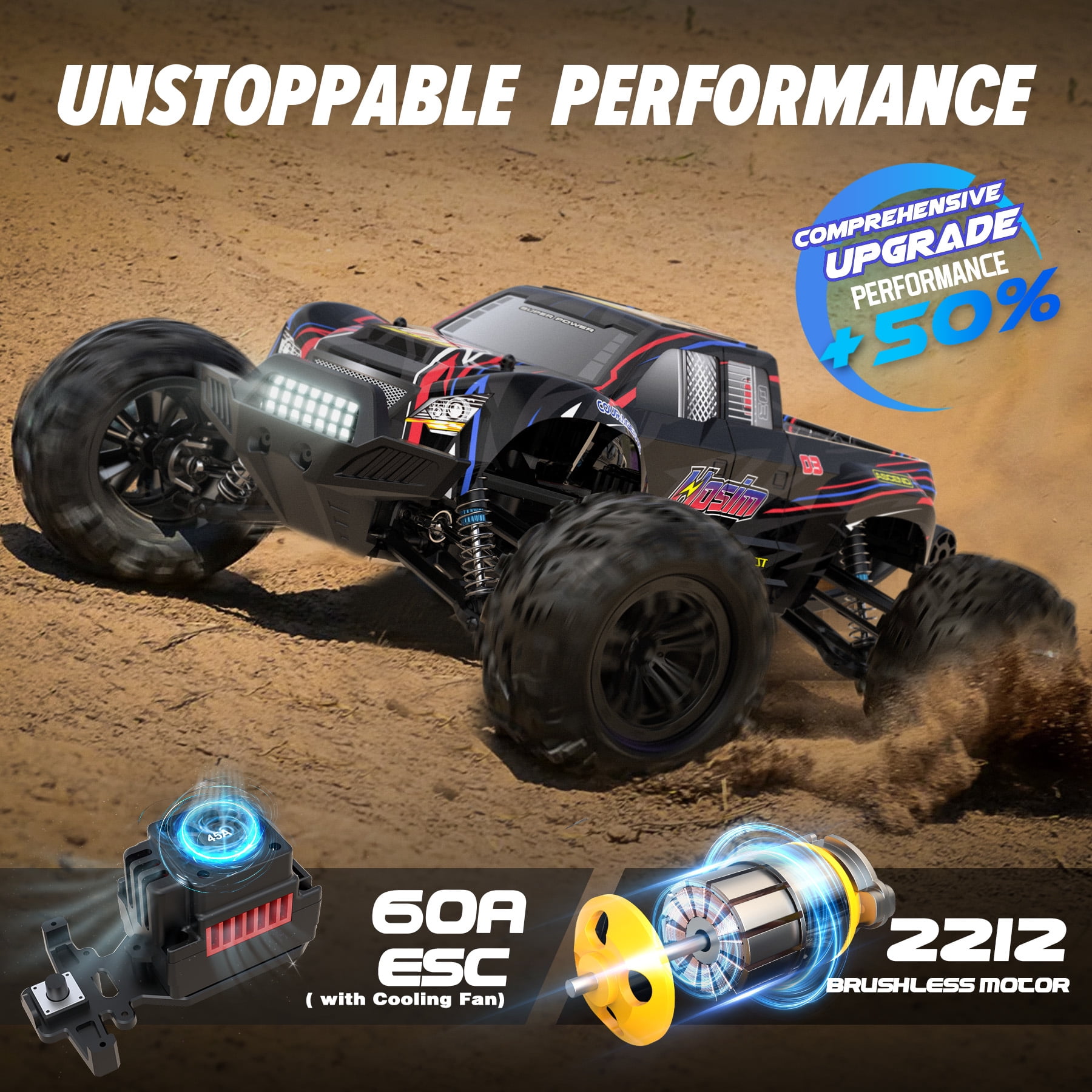 Hosim 1:10 Brushless RC Car, 4X4 All Terrain, 60+KMH, Waterproof Off-Road Racing Buggy, Black