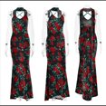 thumbnail image 4 of Vestido Maxi Ajustado de Verano para Mujer, con Tirantes y Estampado Floral, Ajustado, Sin Espalda para Fiestas y Clubes Negro S, 4 of 10