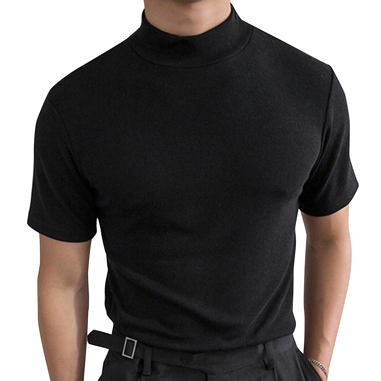 Mens Mock Turtleneck TShirt Short Sleeve Pullover Basic Undershirt Stretch Lightweight Top