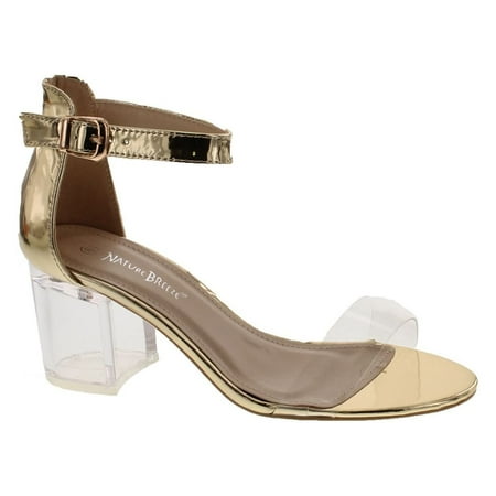 

Nature Breeze See Thru-01 Women s Lucite Chunky Heel Ankle Strap Dress Sandals Gold 7