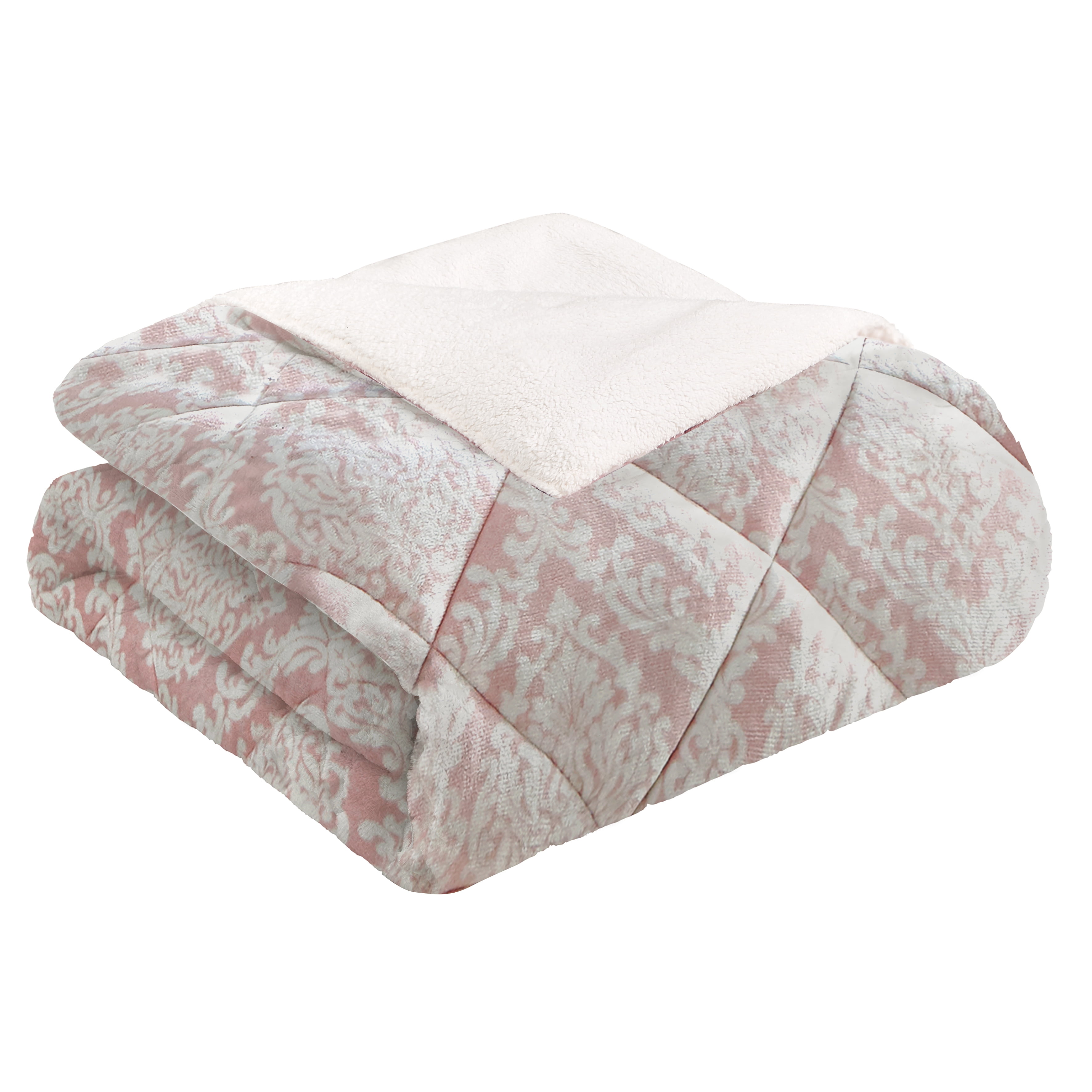 Cedar Court Hyde Damask Blush 3-Piece Ultra Plush/Sherpa Comforter Set - King