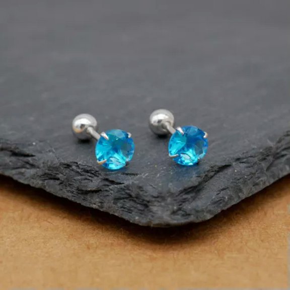 QQTDFG Women Men Blue Zirconia Crystal Sterling Silver Screw Back Stud Earrings A4284-5 mm (1 pair)