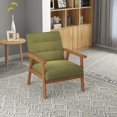 thumbnail image 2 of Accent Chair Set of 2, Mid-Century Modern Living Room Chairs with Solid Wood Frame & Soft Thicken Cushion, Upholstered Arm Reading Chair for Bedroom, Balcony, Green Linen Fabric & Natural Legs, 2 of 9
