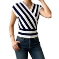 thumbnail image 2 of Women Tops Cap Sleeve Dressy Casual V Neck Stripe Shirts Summer Business Work Blouses Outfits White & Blue M, 2 of 9