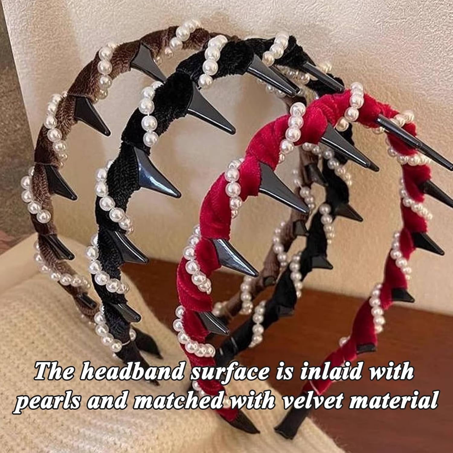 Retro High Skull Pearl Headband, Vintage High Cranium Artificial Pearl Hairband, Reversible Retro Fashion Tooth High Skull Headband, Serrated Anti-Slip Teeth for Elegant Daily Wear
