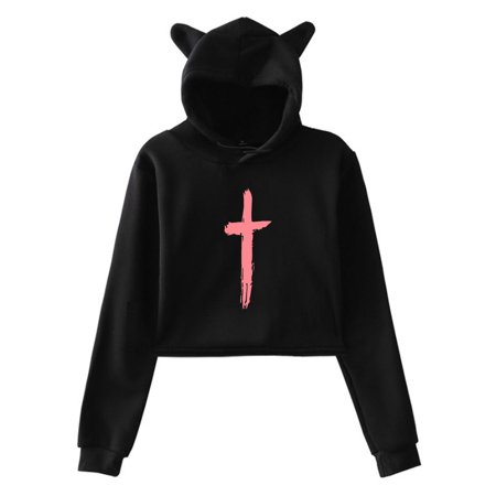 Saint JHN Merch Streetwear Female Cat Ears Hoodie Long Sleeve Crop Top Women's Clothes