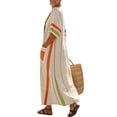 thumbnail image 2 of Uootdi Womens Dresses Color Block Stripe 3/4 Sleeve Pocket Relaxed Fit Kaftans Maxi Dresses Vacation Wear Gift, 2 of 5