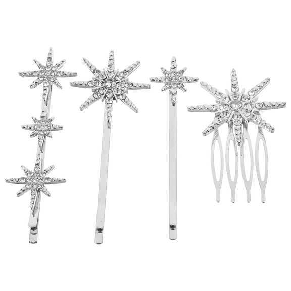 Milisten 4Pcs Shiny Rhinestone Hair Clips Silver Metal Barrettes for Parties