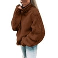 thumbnail image 2 of Brown Womens Tops Solid Casual Long Knitted Sleeve Off The Sweater Womens Shoulder Pullover Sweater Fall Outfits for Women 2025, 2 of 5