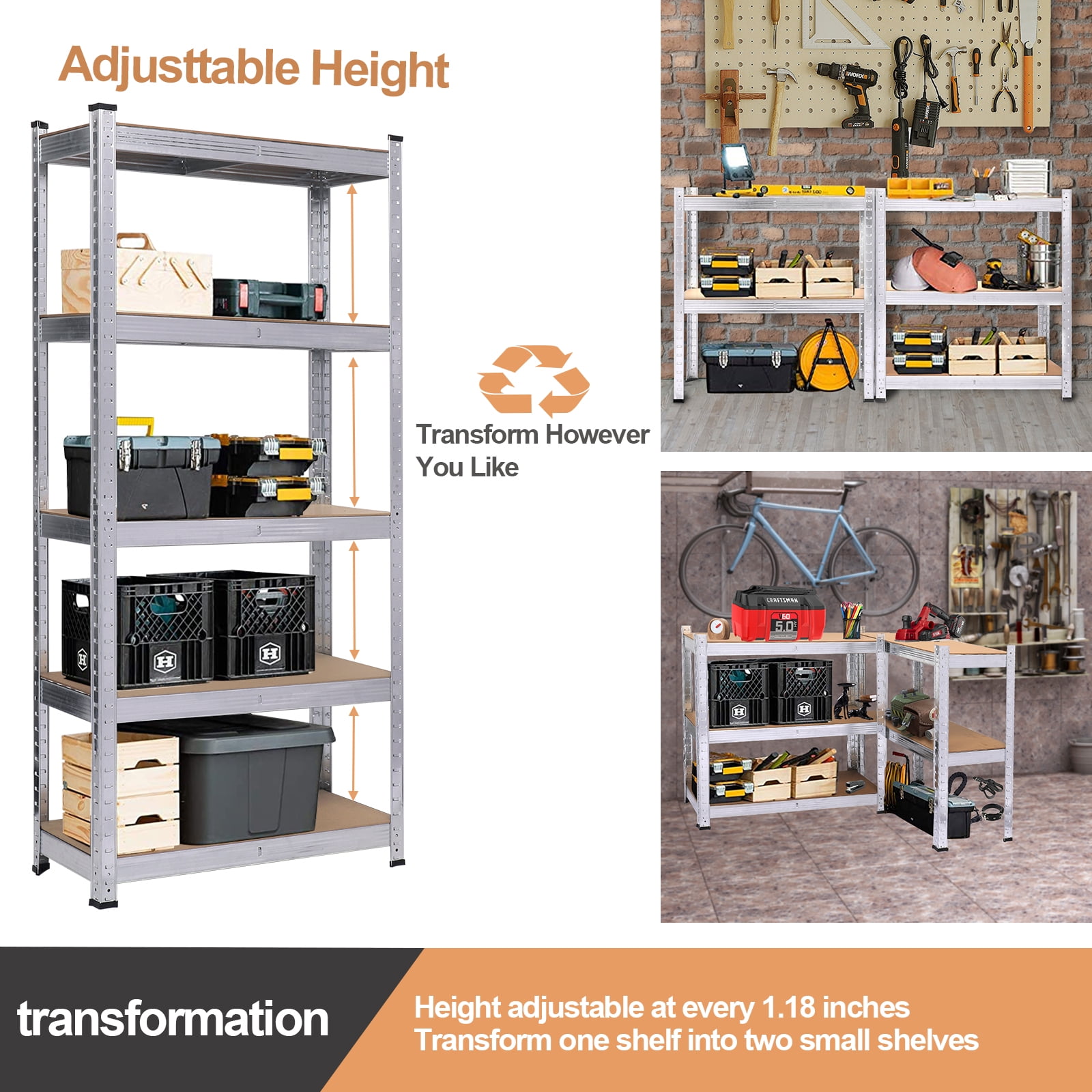 5-Tier Adjustable Steel Shelving Unit, Garage Storage Shelving Unit, Heavy Duty Shelving Unit WFX Utility Size: 72 H x 47.2 W x 23.6 D