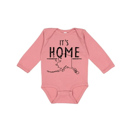 

Inktastic It s Home- Alaska State Outline Distressed Text Gift Baby Boy or Baby Girl Long Sleeve Bodysuit