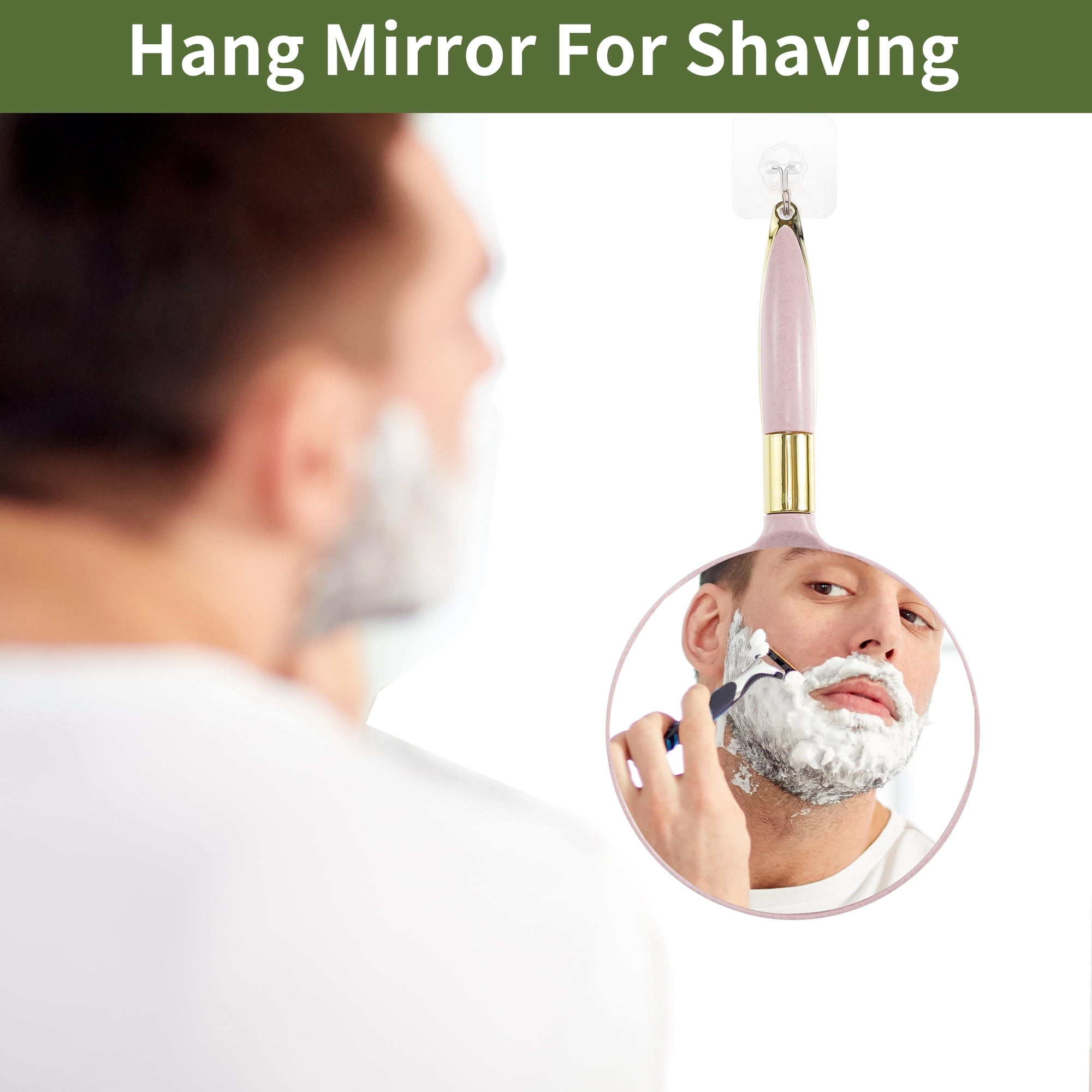 Unique Bargains Round Hand Mirror for Women Pink