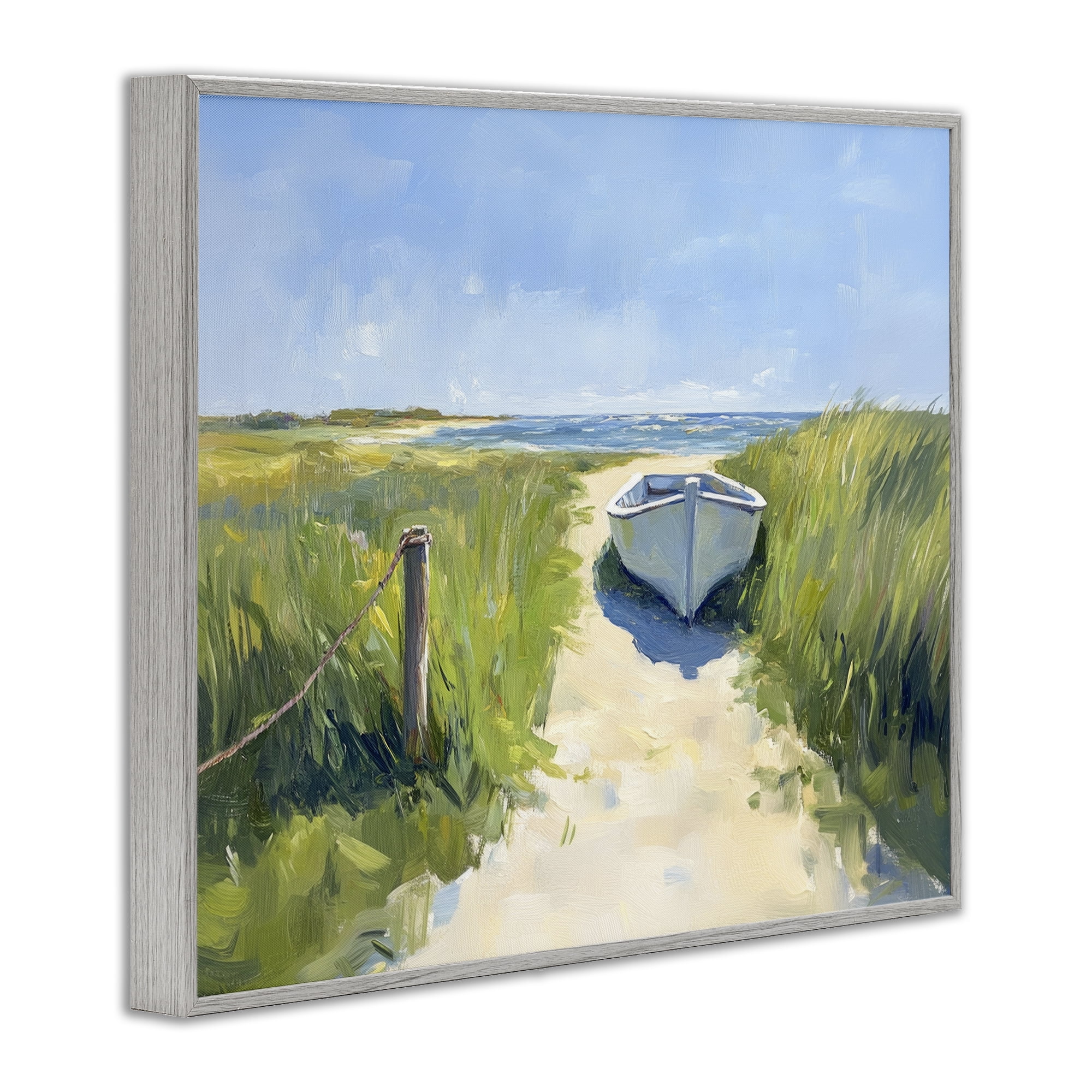 Stupell Industries Moored Boat on Path Gray Framed Giclee Art, design by Sisi and Seb