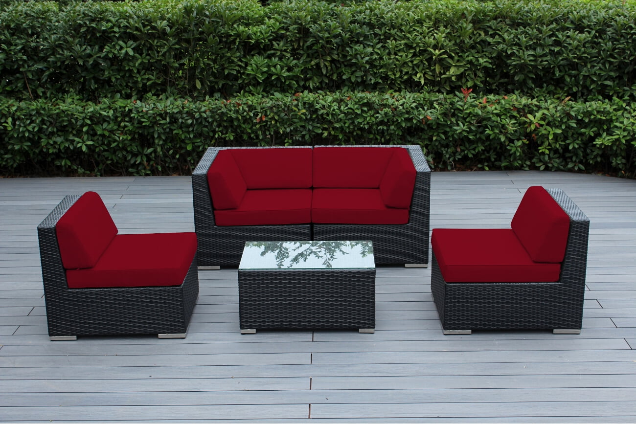 Ohana 5 Piece Outdoor Wicker Patio Furniture Sectional Conversation Set