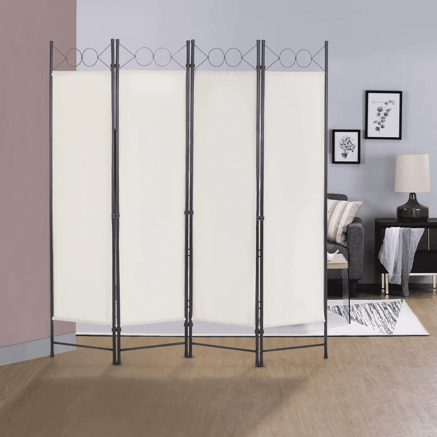 Dkelincs Room Dividers Folding Privacy Screen with 4 Panels Steel Frame Living Room Divider for Living Room,Office Use, Beige