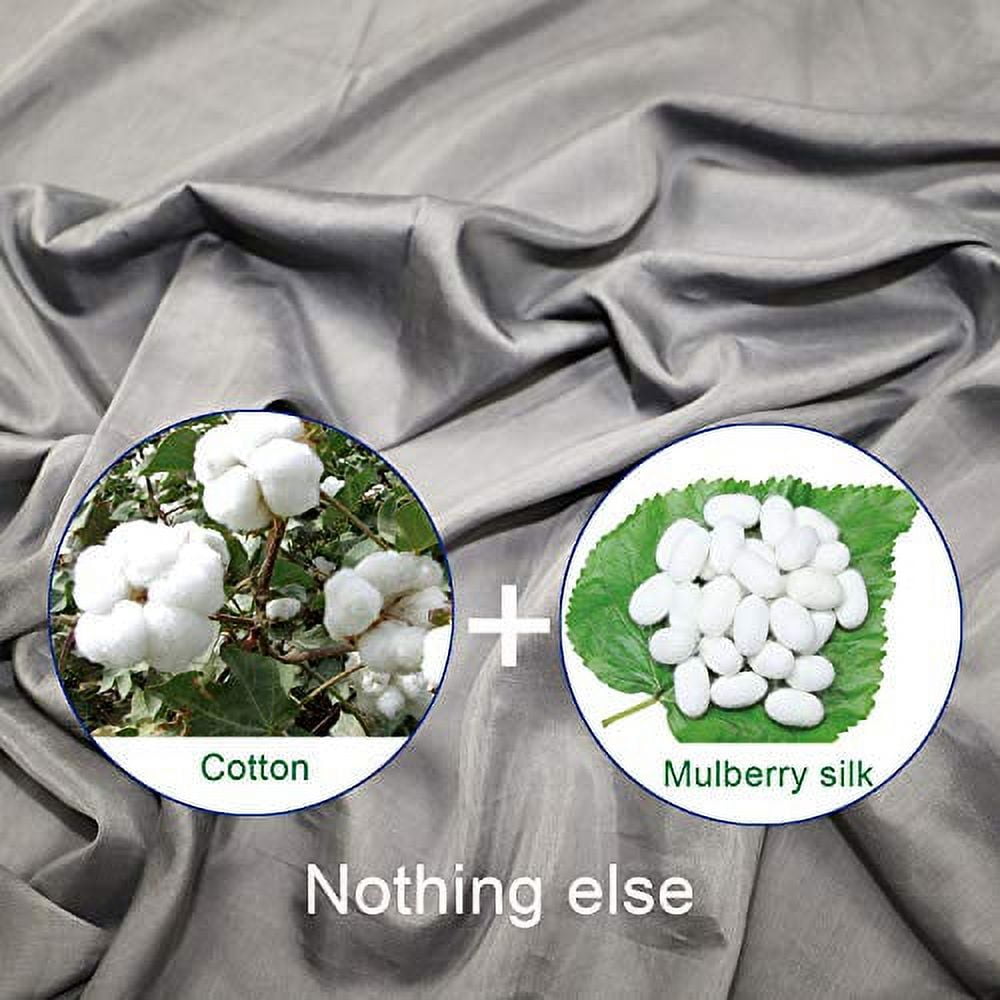 Browint Silk/Cotton Travel Sheet with Double Zippers, 87"x43" Extra Wide Sleep Sack for Hotels, Lightweight Sleeping Bag Liner for Camping, All seasons, Pillow Pocket