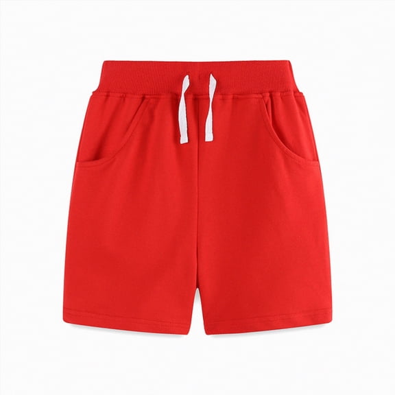 Yindaity Boys Cotton Shorts Boys Shorts - Flat Front Shorts with Adjustable Waist,Chino Shorts for Boys 5-14 Years(Red,7 Years)