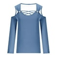 thumbnail image 5 of Samickarr Cold Shoulder Tops for Women Long Sleeve V Neck Crisscross Casual Shirt Fall Fashion Solid Color Loose Outfit, 5 of 5