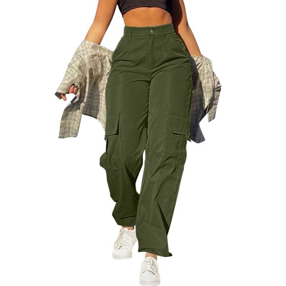 Mgmyaa Womens Cargo Pants Casual High Waisted Baggy Stretch Straight Leg Trousers Western Outfit Y2K Pants with Pockets