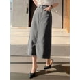 thumbnail image 5 of Grey Washed Straight Cut A-Line Denim Skirt Mid-Length, 5 of 8