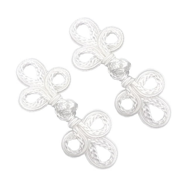simhoa 2 Pairs Cheongsam Buttons Chinese Knot Frog Buttons for Outfit Sweater Coats White